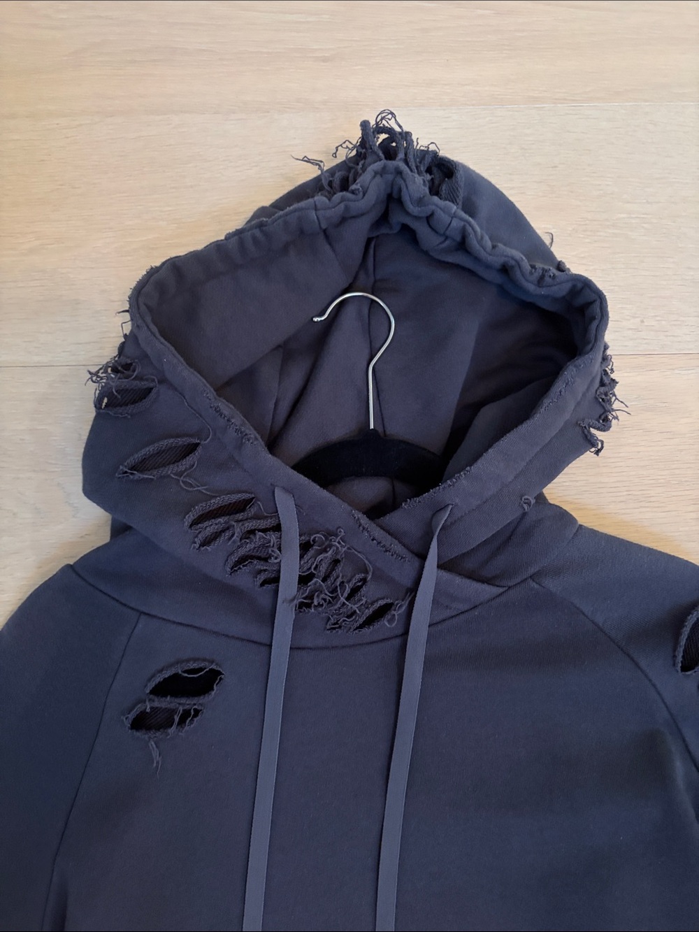 ALO Yoga Black Distressed Cowl Hoodie Sweater - Picture 6 of 7